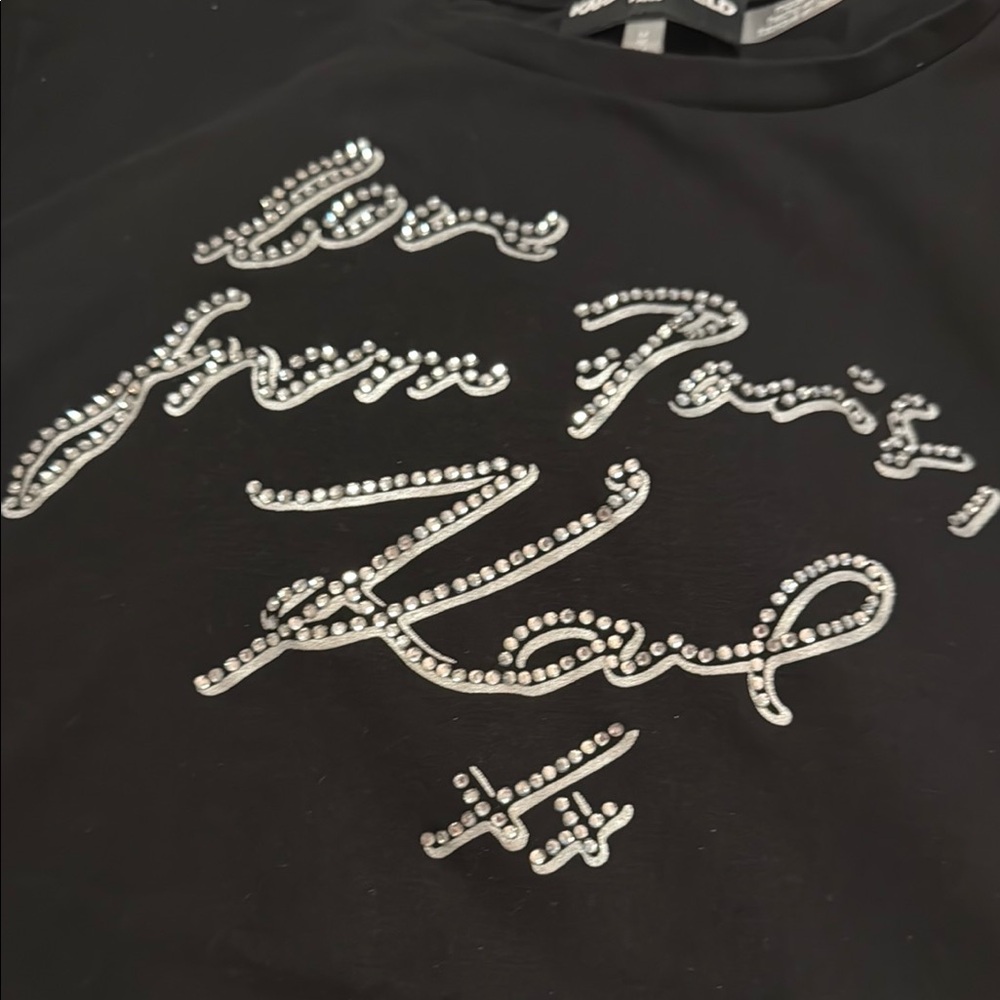 Karl Lagerfeld Black Silver Rhinestone Relaxed Tee - Picture 3 of 7